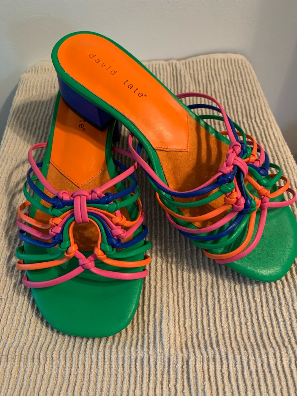 David Tate Excellent Multicolor Knotted Slide Sandals